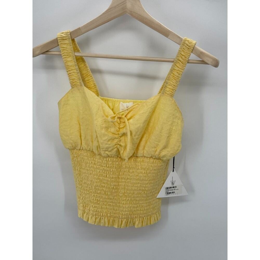 Lost + Wander Womens Top Yellow PS Cropped Smocked Sleeveless Wayfarer Pullover - Picture 5 of 5